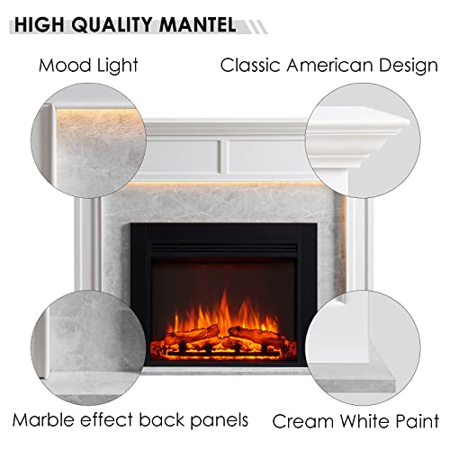 LegendFlame® Ashley Electric Fireplace with 56" Mantel Surround and Jaden 32" Insert, Cream White with Light Grey Marble Finish Legend Flame