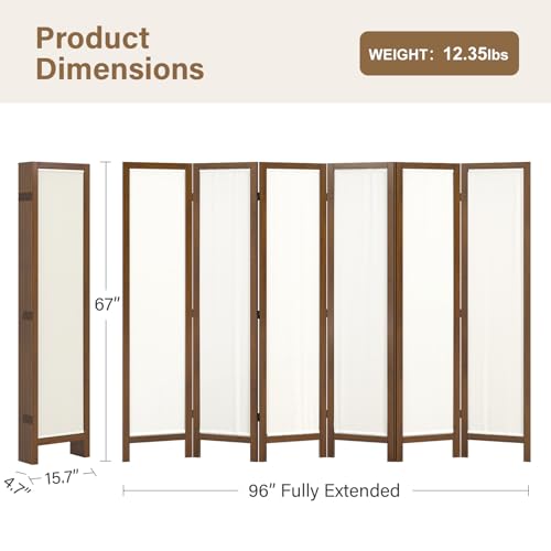 Linen Room Divider Privacy Screen, Foldable Wood Frame Partition Room Dividers with Removable Linen Fabric Curtain, Room Divider Panel, Zero Assembly for Home, Office, or Studio Brown 6 Panel Svimi