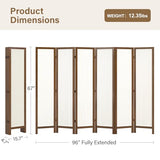 Linen Room Divider Privacy Screen, Foldable Wood Frame Partition Room Dividers with Removable Linen Fabric Curtain, Room Divider Panel, Zero Assembly for Home, Office, or Studio Brown 6 Panel Svimi