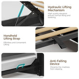 Rolanstar Bed Frame Twin Size with Lift Up Storage, Charging Station & LED Lights, Upholstered Storage Headboard, Heavy Duty Wooden Slats, No Box Spring Needed, Noise Free, Easy Assembly, Black Rolanstar