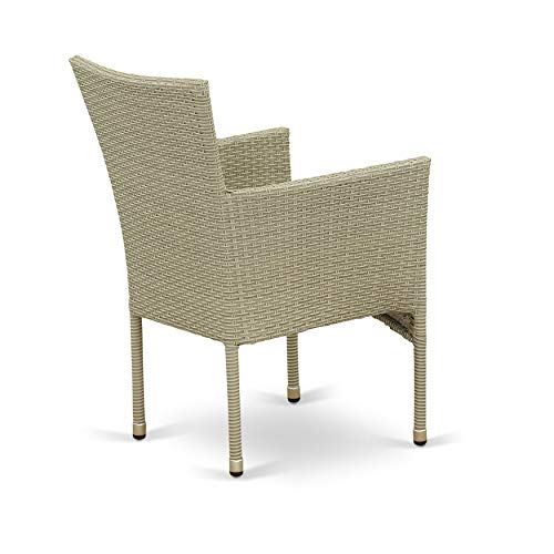 East West Furniture OSBK7-03A Oslo 7 Piece Patio Furniture Wicker Outdoor Set Includes a Rectangle Dining Table with Glass Top and 6 Backyard Armchair with Cushion, 36x60 Inch East West Furniture