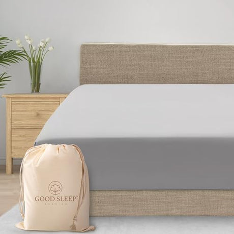 Good Sleep Bedding California King Fitted Sheets Only, 800 TC Cal King Sheets Deep Pocket Fitted, 100% Egyptian Cotton Single Fitted Sheet, Soft 16" Deep Pocket Fitted Sheet, Light Grey Fitted Sheet Good Sleep Bedding