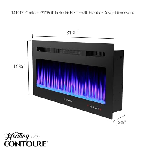 CONTOURE RV 31" Built-in Electric Heater with Fireplace Design - Mobile Ready | Adjustable Heat, Flame Colors | Remote Control, Timer | Modern Design for RVs CONTOURE