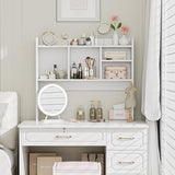 SUPER DEAL Desktop Bookshelf, Countertop Storage Hutch with 4 Shelves for Computer Desk, 2-Tier Display Rack, Multipurpose Wood Desk Hutch Storage Organizer for Home Office Dorm, White SUPER DEAL