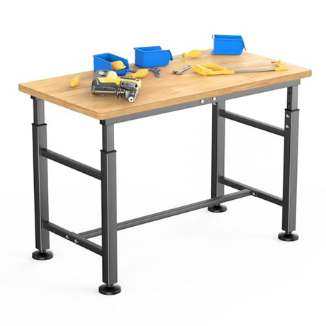 WALMANN Heavy Duty Adjustable Height Workbench 47.75" x 23.25", Rubber Wood Top Work Table for Garage, Workshop, 2000 lbs Load Capacity WALMANN