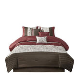 Madison Park Serene Faux Silk Comforter Set - Floral Embroidery Design, All Season Bedding Set, Matching Bed Skirt, Decorative Pillows, Red Cal King(104"x92") 7 Piece Madison Park