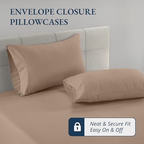 LANE LINEN King Fitted Sheet, 100% Organic Cotton, 3-Piece Set (1 Fitted Sheet,2 Pillowcases), Percale Weave, Ultra Soft, Breathable,Fits Mattress Upto 15" Deep - Taupe (No Flat Sheet) LANE LINEN
