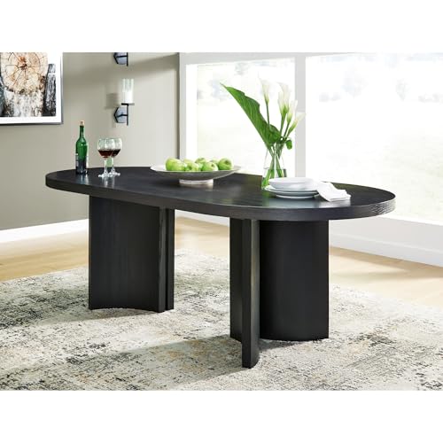 Signature Design by Ashley Rowanbeck Minimalist Dining Table for 8 People, Black Signature Design by Ashley