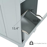 Ball & Cast Fluted Kitchen Island with Trash Can Storage Cabinet,Power Outlet,Internal Storage Rack,Rolling Kitchen Islands On 5 Wheels W/3 Drawer&3 Open Side Racks for 10 Gallon Garbage Bin,Grey Blue Ball & Cast