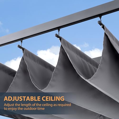 HAPPATIO 12' X 12' Pergola Retractable Pergola Canopy for Backyards, Gardens, Patios, Outdoor Pergola with Sun Shade Canopy, Includes Ground Studs and Expansion Screws (Grey) HAPPATIO