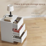 Draelibor Nightstand, 4 Drawers, 26" H with Hidden Drawer, Bedside Table with Charging Station, Modern Night Stand for Bedroom, White Draelibor