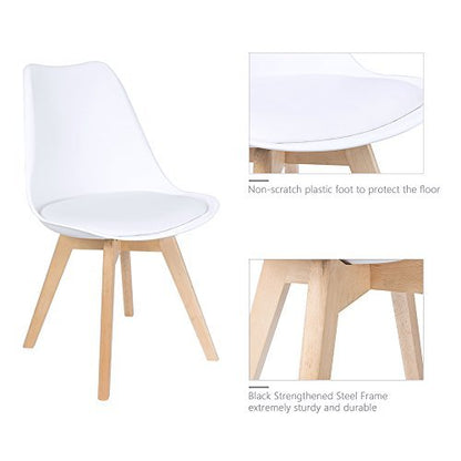 Furmax Mid Century Modern DSW Upholstered Side Beech Wood Legs and Soft Padded Shell Tulip Chair for Dining Living Room Bedroom Kitchen Set of 4 (White) - WoodArtSupply