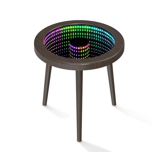 EEland Small Coffee Table, Circle Coffee Table, Modern Center Table for Living Room,Tempered Glass Surface with RGB LED Lighting, Smart Control, Customizable Programming, for Balcony Porch Deck -Brown EEland
