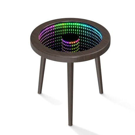 EEland Small Coffee Table, Circle Coffee Table, Modern Center Table for Living Room,Tempered Glass Surface with RGB LED Lighting, Smart Control, Customizable Programming, for Balcony Porch Deck -Brown EEland