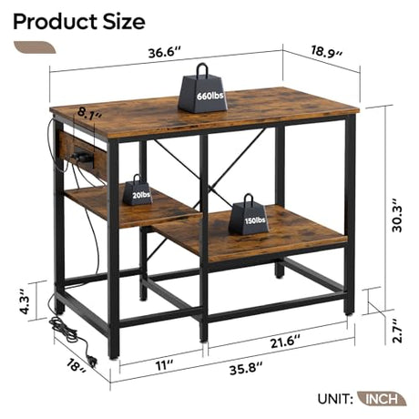 Bestier 40-50 Gallon Fish Tank Stand with Power Outlet, 36x19 Metal Aquarium Stand, 6-Leg Reptile Tank Stand with 3-Tier Adjustable Storage Shelves, 660LBS Capacity Bestier