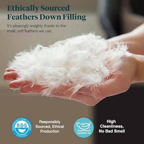 Ltinhome Feathers & Down Comforter, Organic Duvet Insert, 100% Cotton Shell, Ethically-sourced Feathers and Down Filler, All Season Warm, King Size, White Ltinhome