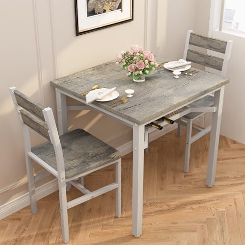 Hooseng 3 Piece Dining Table Set for 2, Small Wooden Kitchen Table with Storage, Farmhouse Square Dinette Set for Dining Room, Breakfast Nook, Apartment, Small Space Hooseng
