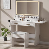 Homesflex Modern White Makeup Vanity Desk with Adjustable Lights, Mirror, and Storage - Complete Vanity Set with Drawers, Shelves, and Stool Homesflex