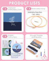 TINDTOP Embroidery Kit for Beginners Adult, Whale Embroidery Practice Kit for Beginners Include Embroidery Cloth Hoops Threads for Craft Lover Hand Stitch with Embroidery Skill Techniques