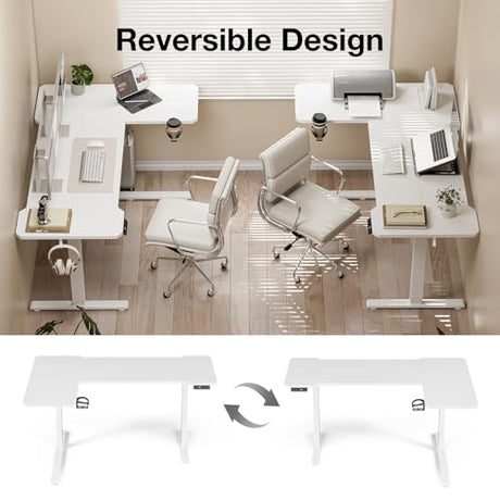 Acrolix 59 Inch L Shaped Standing Desk Adjustable Height, Electric Corner Standing Desk, Sit Stand Computer Table with Reversiable Splice Board,White Acrolix
