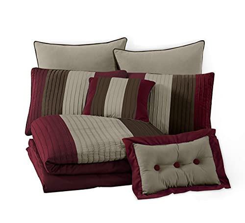 Chezmoi Collection Loft 8-Piece Luxury Striped Comforter Set (Full, Burgundy/Coffee/Brown) Chezmoi Collection