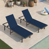 Oasbira Aluminum Outdoor Lounge Chairs Set of 2, Pool Lounge Chairs with Wheels and 5-Position Recliner -Easy to Move- Patio Chaise Lounge Outdoor for Poolside, Deck, Beach (NavyBlue)
