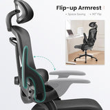 Sweetcrispy Office Chair Ergonomic Desk Chair, 300 LBS Home Mesh Office Desk Chairs with Wheels, 2D Headrest, Up&Down Lumbar Support, Swivel High Back Computer Chair with Flip-up Armrests,Dark Black Sweetcrispy