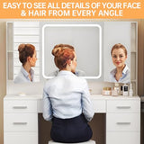 Airynee Vanity Desk with Mirror, 9 Drawers Makeup Vanity Tables with Power Outlet, Tri-Folding & 3 Colors Adjustable LED Lighted Mirror, Vanities Desk Set for Bedroom, Dressing Room, White Airynee