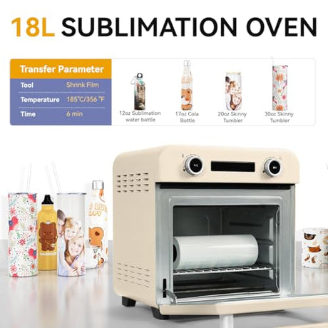 GIZMIX 18L Sublimation Oven for Tumblers, Mugs & Bottles, Digital Heat Press Convection Oven with 360° Heating, Precise Temperature Control, Fits Multiple Items, Includes Heat Resistant Gloves GIZMIX