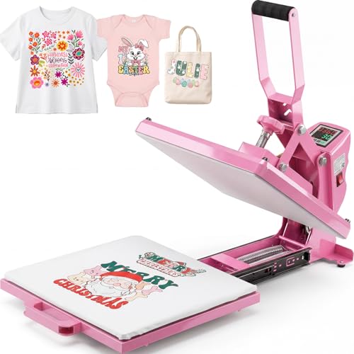 Whubefy Heat Press 15x15 Slide Out, Industrial-Quality Clamshell Sublimation Heat Transfer Machine with 5 DTF Transfer Sheets, Digital Heat Press Machine for T Shirts/Bags/Pillows/Mouse Pad (Pink) Whubefy