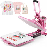 Whubefy Heat Press 15x15 Slide Out, Industrial-Quality Clamshell Sublimation Heat Transfer Machine with 5 DTF Transfer Sheets, Digital Heat Press Machine for T Shirts/Bags/Pillows/Mouse Pad (Pink) Whubefy
