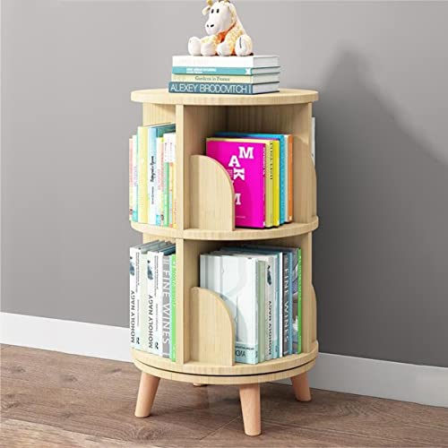 Gdrasuya10 360° Rotating 2-Tier Stackable Bookshelf Organizer in Natural Wood - WoodArtSupply