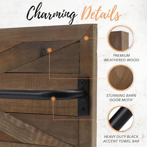 Autumn Alley Rustic Farmhouse Towel Rack – Stunning Barn Wood Farmhouse Bathroom Decor for Wall – Expertly Inlaid Wood with Matte Black Bar for Rustic Bathroom Decor