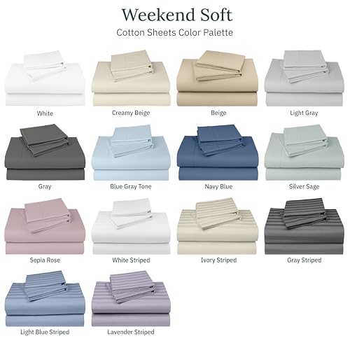 California Design Den - Queen Sheets Set Cotton Soft 100% Cotton Sheets Deep Pockets Snug Fit Elastic, 500 Thread Count Sateen, Damask Stripe Sheets for Bed - Light Blue - Striped California Design Den