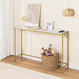 MAHANCRIS Console Table, Narrow Sofa Table, 43.3” Entrance Table with Power Station, Behind Couch Table, Simple Style, for Living Room, Hallway, Entryway, Foyer, Marble and Gold CTJM112E01 MAHANCRIS