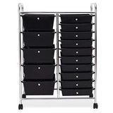 15 Drawer Rolling Storage Cart, Mobile Utility Cart with Lockable Wheels, Drawers, Multipurpose Organizer Cart for Home, Office, School, Black COSTWAY