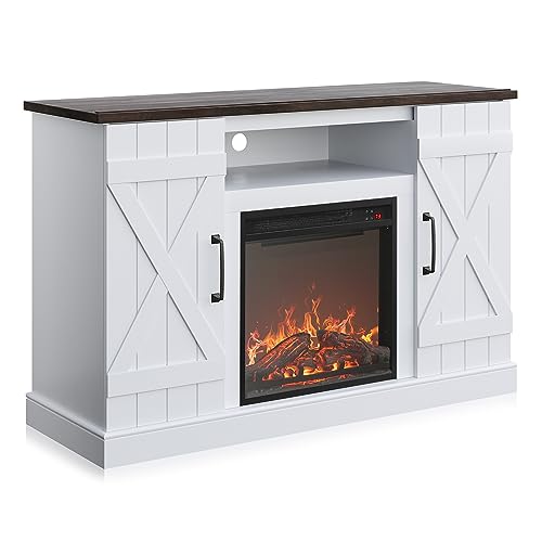 BELLEZE 47" TV Stand with 18" Electric Fireplace Heater & Media Entertainment Center Console Table for TV up to 50" with Open Storage Shelves & Cabinets - Veropeso (White) BELLEZE