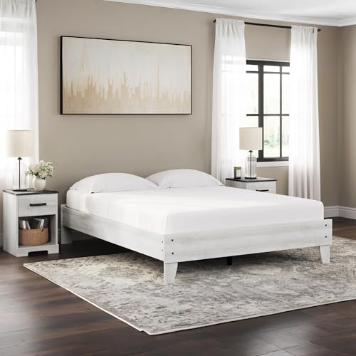Signature Design by Ashley Shawburn Modern Farmhouse Platform Bed, Queen, Whitewash Signature Design by Ashley