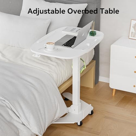 WALKINGDESK Foldable Pneumatic Height Adjustable Mobile Standing Desk with 90° Tiltable Tabletop, 27.2x18.9 Inch Portable Laptop Desk with Wheels, Holds Up to 66.1lbs for Home Office, Study, White WALKINGDESK