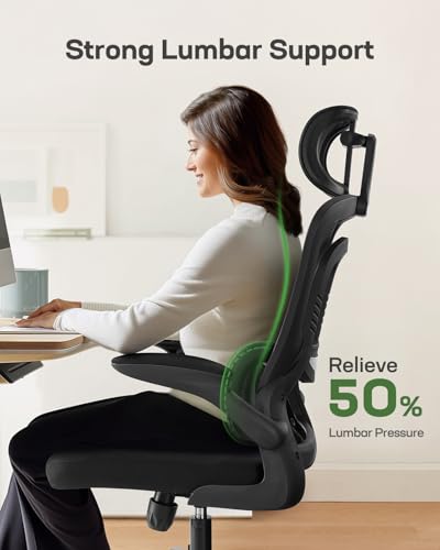 Marsail Office Chair Ergonomic-Desk Chair: High Back Mesh Office Chair with Lumbar Support,Flip-Up Armrests&2D Headrest,Gaming Chair with Rocking Tilt, Swivel Computer Task Chair for Long Hours Marsail