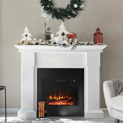 54.8-Inch White Electric Fireplace with Mantel, Stylish Heater for Your Living Room or Bedroom, Includes Remote Control and LED Flame Effects