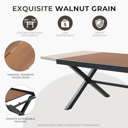 Grand patio 11-Piece Outdoor Dining Set, 10 Extra-Wide Folding Chairs & 1 Rectangle Expandable Table for 6-8 Person, Sling Mesh Patio Chairs with Wood Grain Table for Yard, Poolside, Deck, Gray Grand patio
