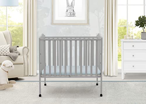 Delta Children Folding Portable Mini Baby Crib with 1.5-inch Mattress - Greenguard Gold Certified, Grey - WoodArtSupply