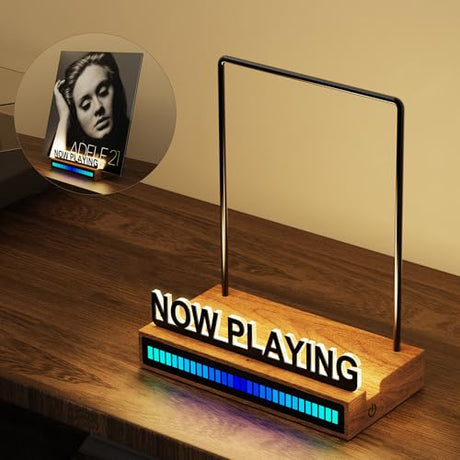 KORRTFID Now Playing Vinyl Record Stand, Light Up Vinyl Record Display Stand with RGB Sound Control Pickup Rhythm Lights Bar, Warm White Light with Fingerprint-Proof Acrylic Letters KORRTFID