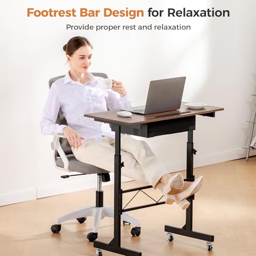 COMHOMA Small Standing Desk Adjustable Height Small Computer Desk Mobile Portable Rolling Laptop Table with Wheels 32" Computer Workstation Sit Stand Desks Portable Standing Table Treadmill desks COMHOMA