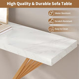 UNIQUITE 39.4 Inch Gold Console Table, White Faux Marble Modern Entryway Table Sofa Tables Behind The Couch for Entrance Hallway Living Room, X-Shape UNIQUITE