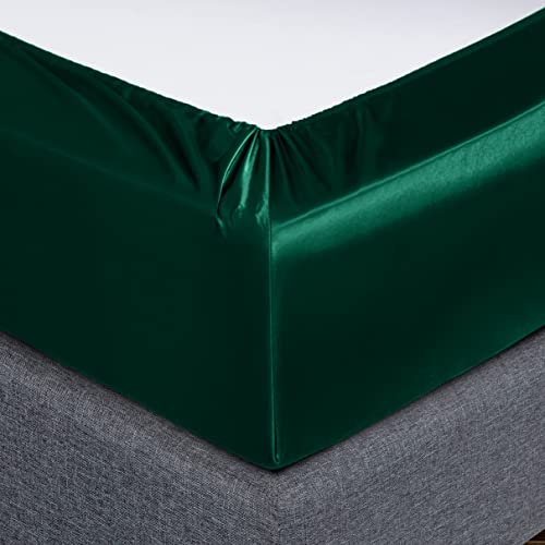 Homiest 7pcs Satin Sheets Queen Size Bed Set - Blackish Green Luxury Silky Satin Bedding - 1 Deep Pocket Fitted Sheet, 1 Soft Flat Sheet, 4 Pillowcases, 1 Body Pillowcase Homiest