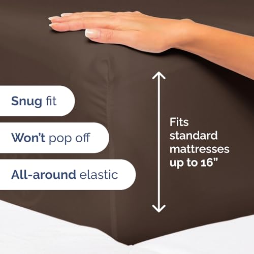 Queen Fitted Bed Sheet - Bottom Single Fitted Sheet Only - Ultra-Soft Hotel Luxury Bedding w/ 8-16 Inch Deep Pockets - Breathable, Cooling & Wrinkle Free - Easy-Care, Fade & Shrink Resistant - Brown CGK Unlimited