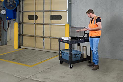 Rubbermaid Commercial Products 2-Shelf Utility/Service Cart, Medium, Lipped Shelves, Ergonomic Handle, 500 Lbs Capacity, for Rubbermaid Commercial Products