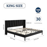 Sismplly King Bed Frame with Headboard, Velvet Upholstered King Size Platform Bed with Wingback, Mattress Foundation with Wooden Slat Support, No Box Spring Needed, Easy Assembly, Noise Free, Black Sismplly